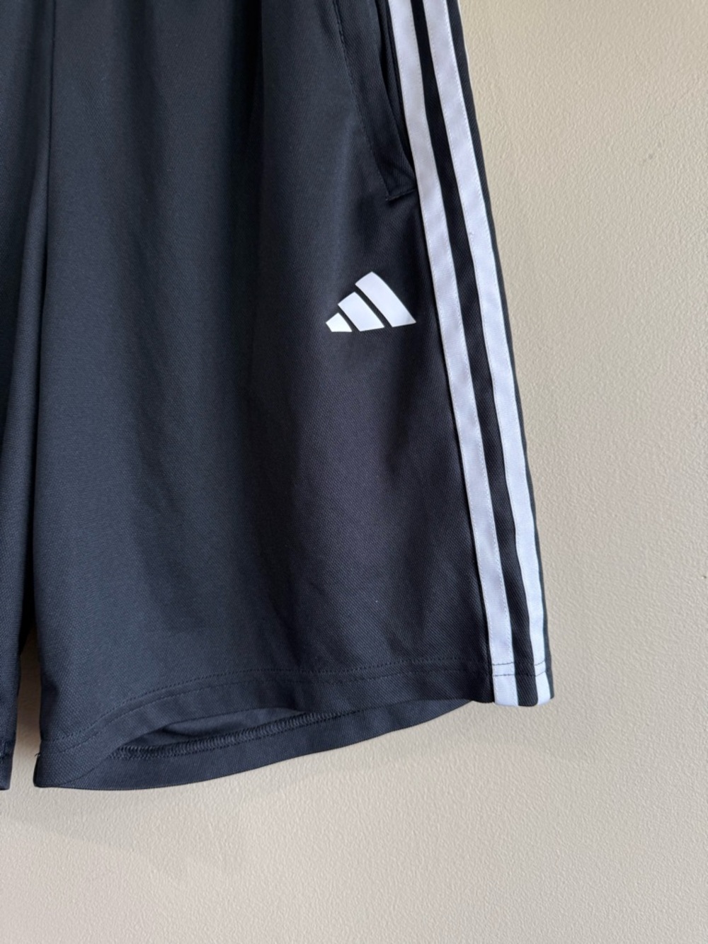 NEW adidas Black Men's Athletic Shorts White Side Stripes Zipper Pockets - Picture 2 of 8